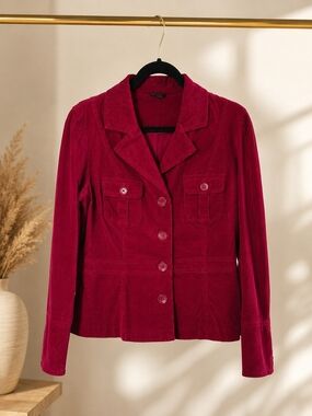 JKLA California Red Corduroy Blazer Jacket Women's Large Tailored Button Front C